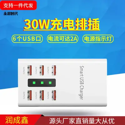 30W Smart USB Charger 2A Fast Charging 6-Port Travel