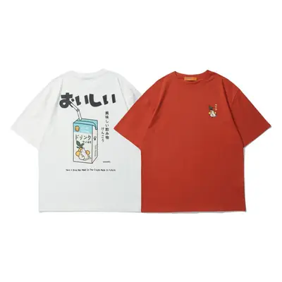 Japanese Style Short Sleeve T-Shirt Men White Retro Print