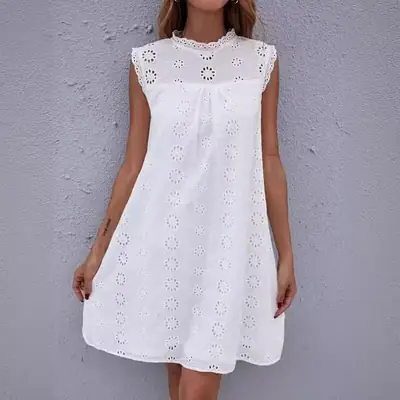 White Lace Crocheted Sleeveless Midi Dress