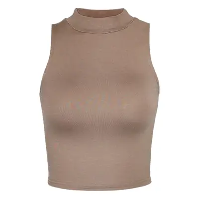 Women's Navel-Baring Half Turtleneck Yoga Vest Brown