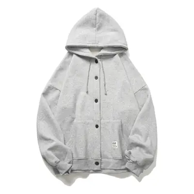 Men Grey Hooded Sweatshirt Long Sleeve Polar Fleece