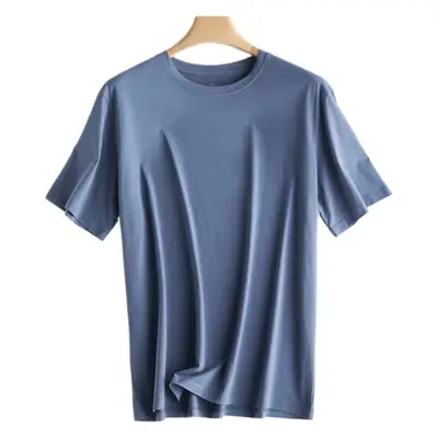 Japanese 180g Cotton T-Shirt Men Shoulder Round Neck Loose Solid Color