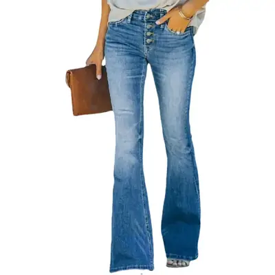 Women Slim Fit Washable Jeans Bootcut Multi Button