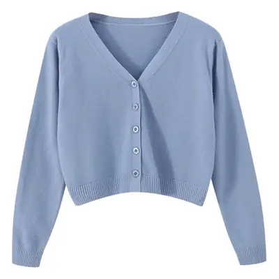 Women's V-Neck Long Sleeve Wool Cardigan Blue