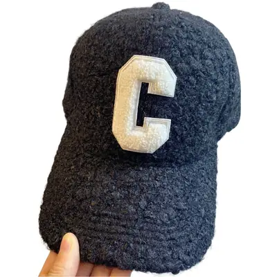 Lamb Wool C Letter Warm Baseball Cap for Women