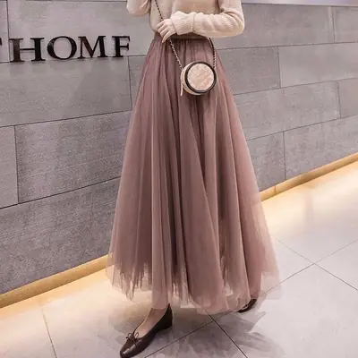 Pink 3-Layer Gauze Skirt for Women Mid Length