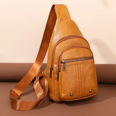 New Women's PU Leather Textured Messenger Bag Brown