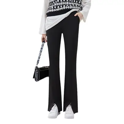 Black High Waist Elastic Pants Large Women Spring Summer