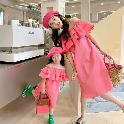 Korean Girls Pink Ruffled Dress Set for Girls