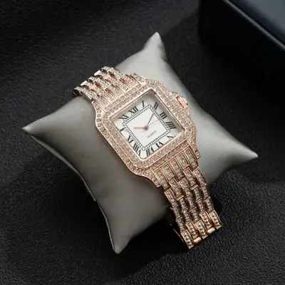 Diamond Women's Square Roman Watch Bracelet Set