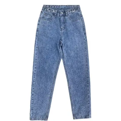 Women Blue Denim Jeans Slim Fit High Waist Cropped