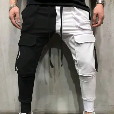Men's Yellow Black Cargo Pants with Tether Drawstring