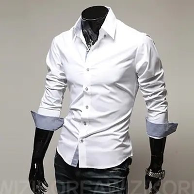 Men Black Slim Fit Button Shirt with Grey Cuff