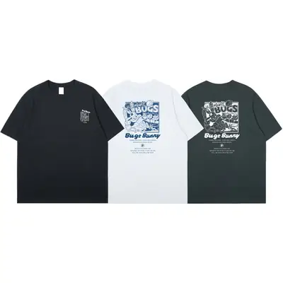 Men Cotton Printed T-shirt White Blue Graphic