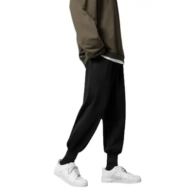 Men Loose Straight Pants Korean Style White Sneakers