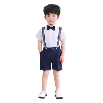 Boys' Navy Blue Suspenders Suit Summer British Kindergarten