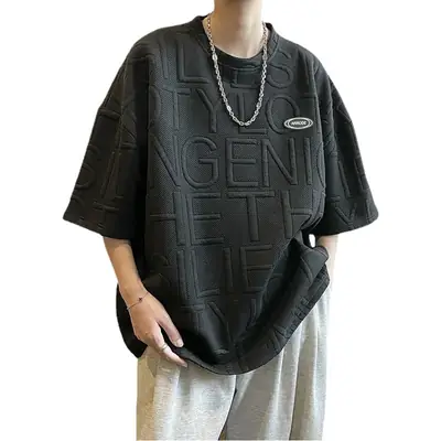 Men White 3D Letter T-Shirt Summer New Ins