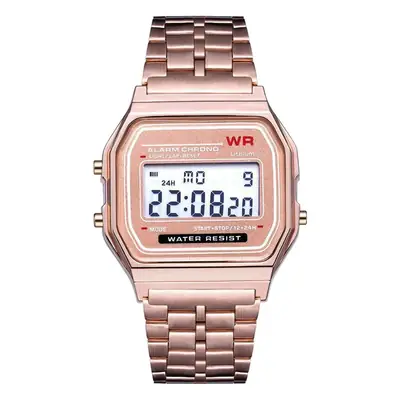 Golden Digital Watch with Water Resistant Steel Band