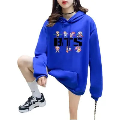 Women Korean Style Long Sleeve Sweatshirt Blue 2022