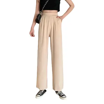 Women Loose Draping Pants Purple High Waist Straight Leg