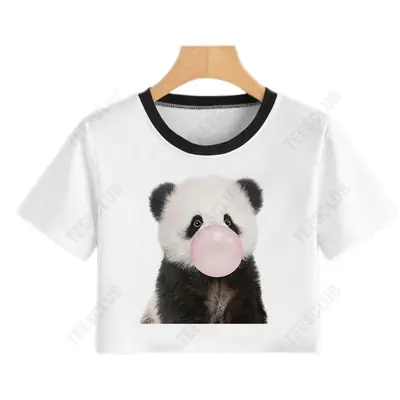 Women Bubble Blowing Koala Crop Top T-Shirt