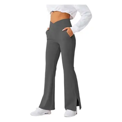 Women's Brown Flare Waist Pants with Foot Split