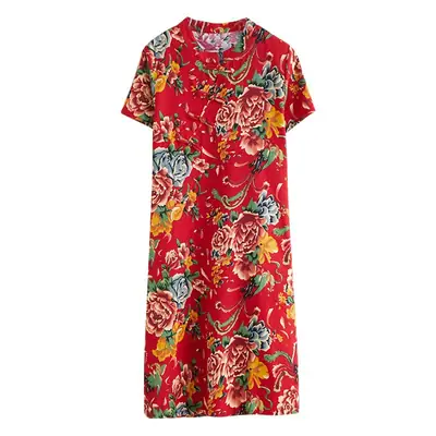 2024 Summer Printed Cotton Linen Dress for Women
