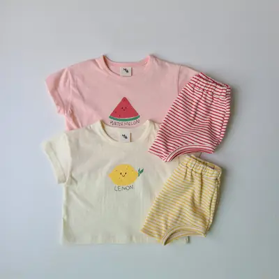 Baby Lemon Short Sleeve T-Shirt & Striped Shorts Set