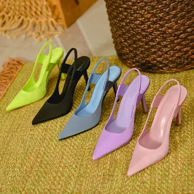 Purple Pointed Toe Stiletto Sandals with Slingback