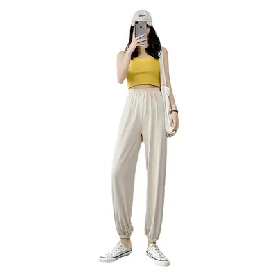 Women Ice Silk Loose Pants Summer Casual Loose Ankle Tied