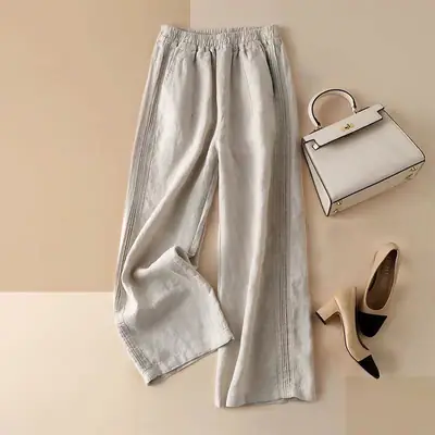 Women Cotton Linen Wide Leg Pants Summer 2024