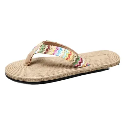 2022 seaside imitation straw pp straw woven flip-flops women's summer fashionable outerwear flat beach flip-flops