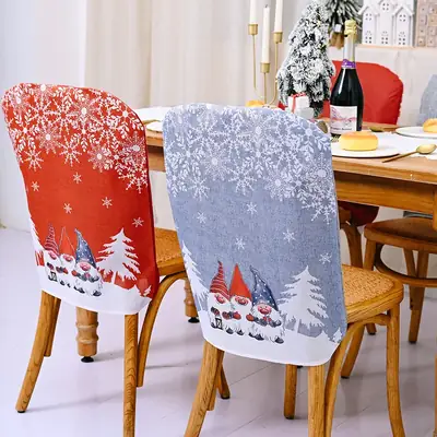 Christmas Chair Covers Forest Old Man Grey Snowflake Non-woven