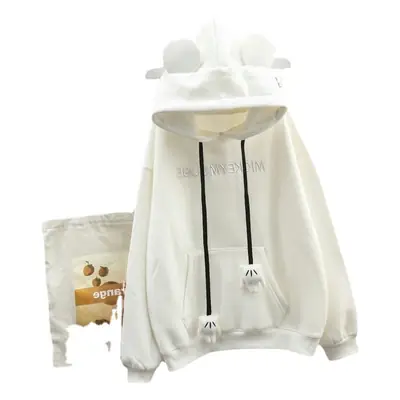 Women's White Bear Hooded Hoodie Set Winter Casual