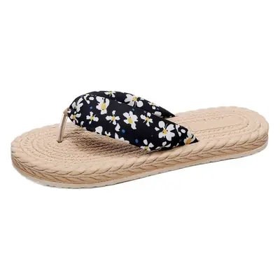 2022 imitation hemp rope hemp bottom sandals and slippers Korean-wave outerwear rubber-plastic bottom flip-flops Daisy cloth strap women's flip-flops