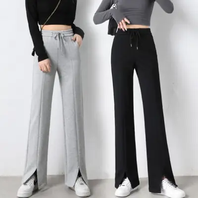 Women Black Wide Leg Flared Pants High Waist 2025