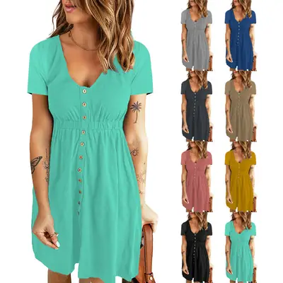 2026 Spring Summer V-Neck Short Sleeve Dress