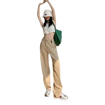 Women Yellow Wide Leg High Waist Jeans 2022