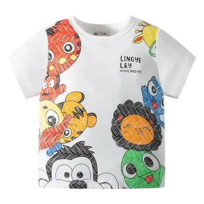 Kids Cartoon T-Shirt White Short Sleeve Korean Boys