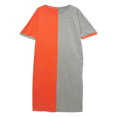 Extra Large Orange Grey Patchwork T-Shirt Dress for Women