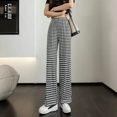 Women Plaid High Waist Slimming Pants Summer Loose