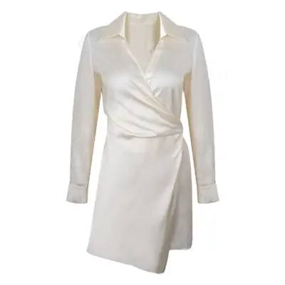 Elegant Lace-Up Lapel Shirt Dress Pearl Short
