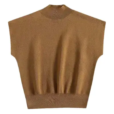 Women Knitted Half-High Collar T-Shirt 2025 Short Sleeve