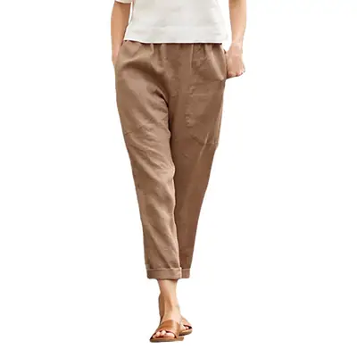 Spring Linen Carrot Pants Plus Size Women Navy Blue