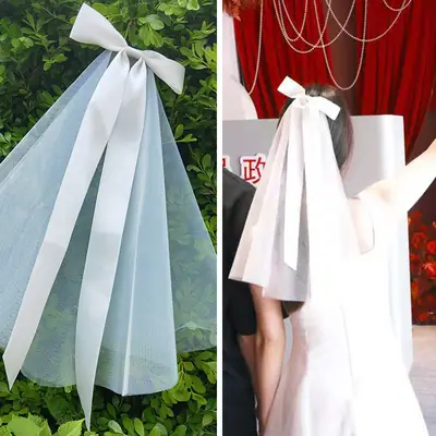 Light Blue Vintage Mori Wedding Veil Bow Small