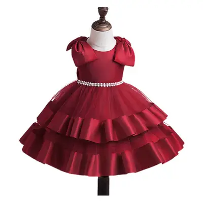 2023 Girls Princess Dress Cream Bow Sleeve Children's Year Old