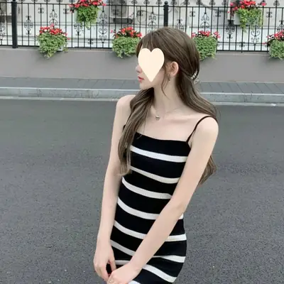 French-style Striped Slim Fit Long Skirt Dress Women