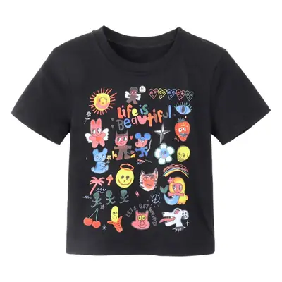 Spicy Girl Black Short Sleeve Printed T-Shirt Women 2025