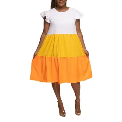 Plus Size Three Color Flying Sleeve Dress Summer Bohemian