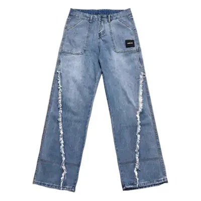 Women Wide Leg Jeans High Waist Denim Pants Blue